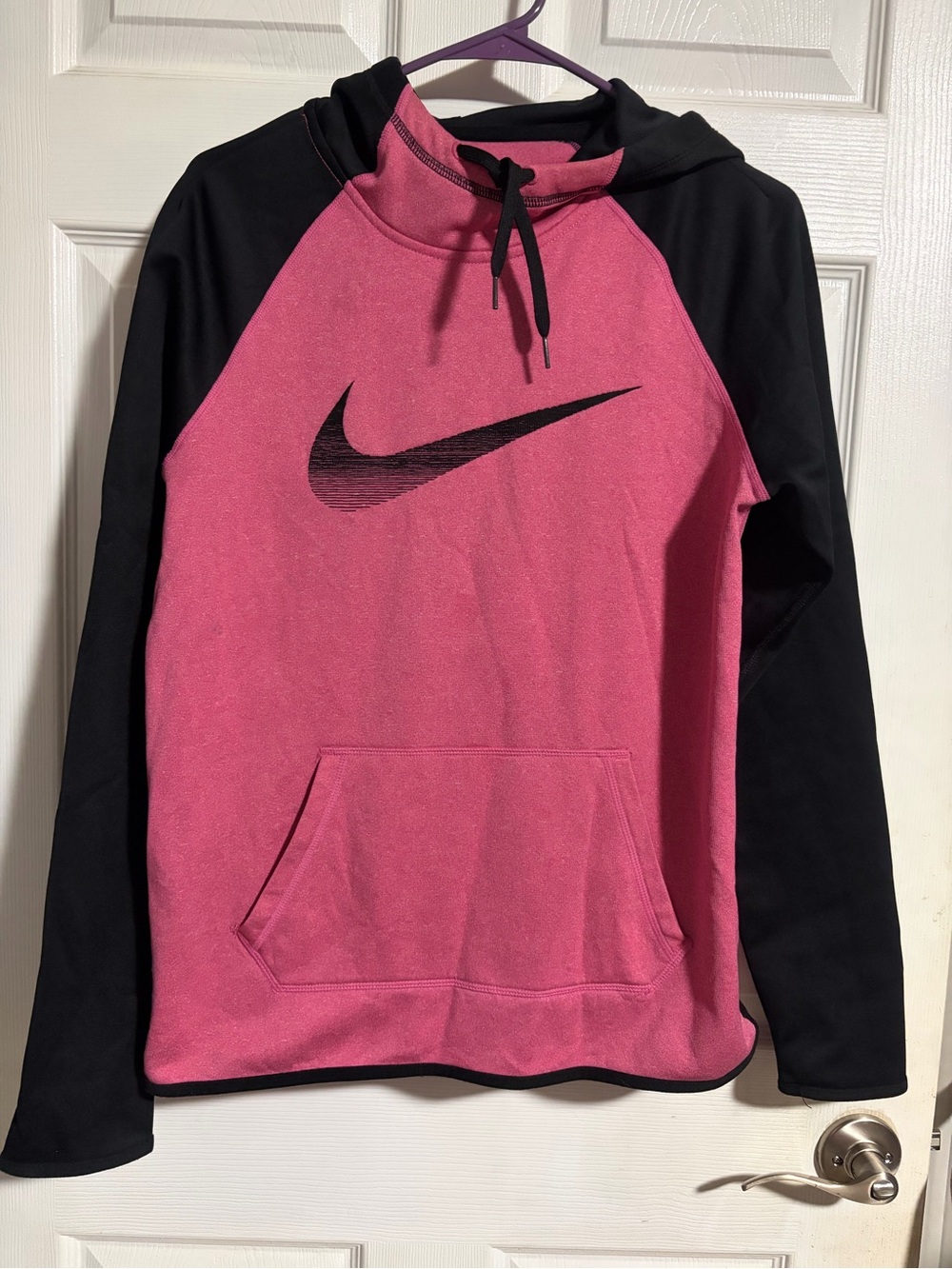 Nike Pink and Black Swoosh Pullover Hoodie